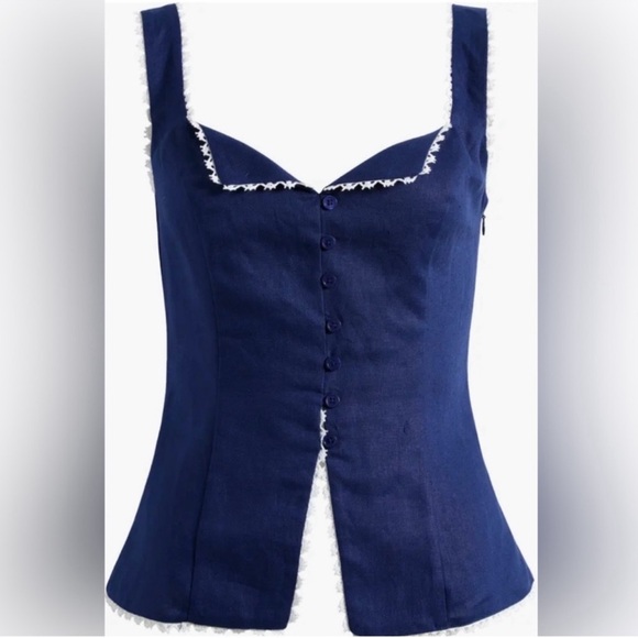 ✨NEW✨ Reformation Viola Linen Vest Top blue white 10 - Picture 1 of 5